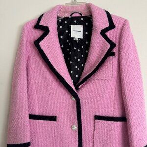 Anthropologie Avec Les Filles Contrast Pink Tweed Jewel Lined Blazer NWT